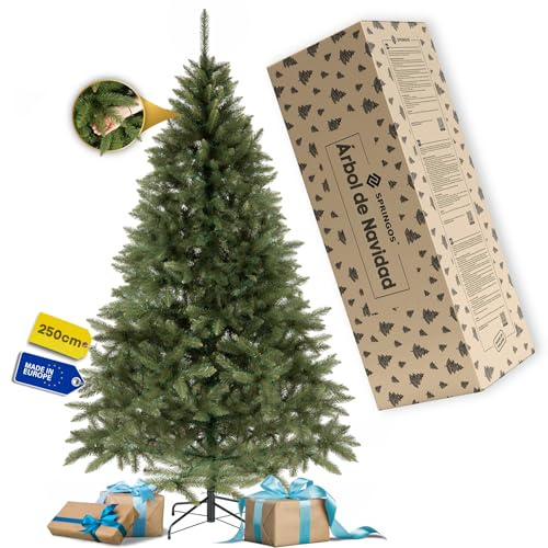 Árbol de Navidad Artificial 240 cm en PVC Abeto caucásico, árbol denso y Realista para decoración navideña del hogar con Soporte metálico Estable de Cuatro Brazos SPRINGOS
