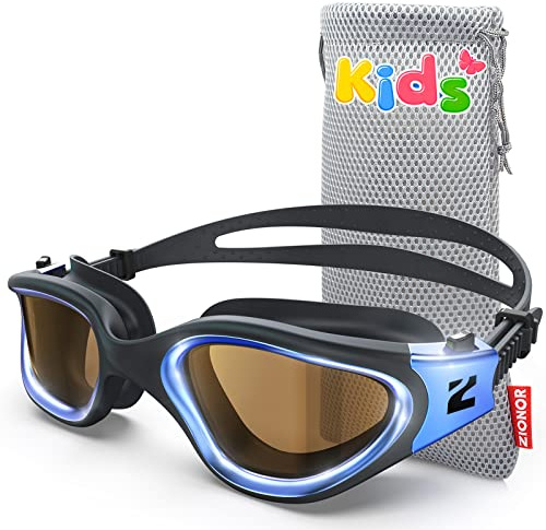 ZIONOR G1MINI ULTRA Gafas de natación polarizadas fotocromáticas para niños y niñas, protección UV, a prueba de fugas, correa fácil ajustable para natación (ULTRA Claro-Azul Negro-Humo)