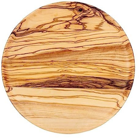 Plato redondo de madera, 20 x 20 cm, madera de olivo, plato decorativo natural, único, decoración de mesa