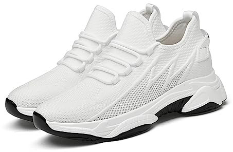 TUMAHE Herren Unsichtbare Höhe Erhöhung Schuhe Atmungsaktive Höhe Heben Aufzug Schuhe Versteckte Ferse Mode Turnschuhe - 3,14 Zoll Größer,8cm White,42 EU