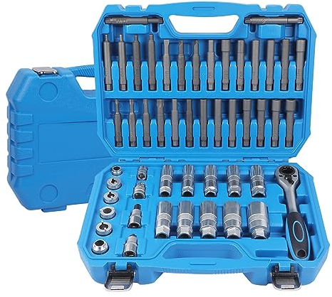 KAISAL 50tlg Stoßdämpfer-Werkzeug-Satz KFZ Stoßdämpfer Nuss Demontage Werkzeug Mutter Federbein Spreizer mit Ratschenadaptern, Auto Stoßdämpfer Werkzeug geeignet für die Meisten Fahrzeuge