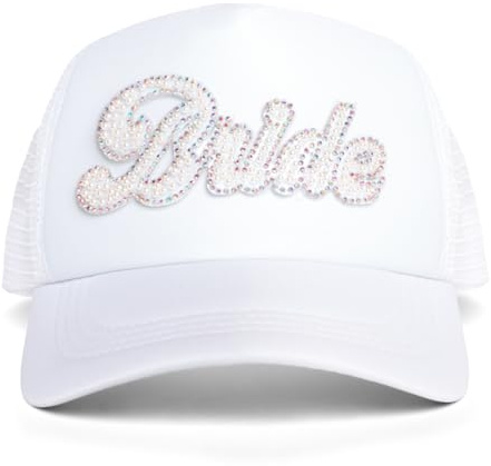 xo, Fetti Bachelorette Bride White Trucker Hat - Detachable Veil | Bach Party Decorations, Pearl Bride To Be Head Accessory, Bridesmaid Gift, Engagement Party Supplies, Cute Garden Party Cap