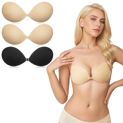 flintronic Självhäftande bh push up, axelbandslös behå, återanvändbar osynlig silikon rygglös behå, hudvänlig osynlig mässing, för aftonklänning brudklänning baddräkt
