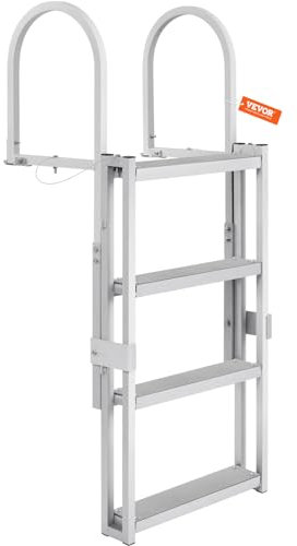 VEVOR Scaletta Retrattile per Pontile 4 Gradini, Capacità di Carico 350 lbs, Scaletta per Pontone in Lega di Alluminio Altezza Regolabile 1400-1705 mm Gradino 101 mm per Imbarco Barca Piscina
