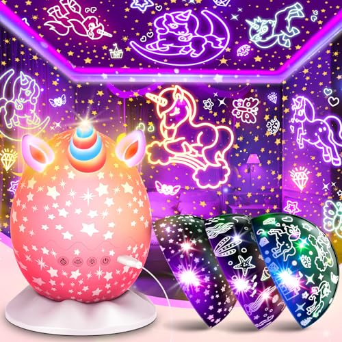 iKidiki Regalo Bambina 2 3 4 5 6 7 8 Anni, Unicorno Lampada Proiettore Stelle Soffitto Luce Notturna Bambini Giocattoli Unicorno per Bambini 3-9 Anni Unicorni Bambina Regalo Lampada Cameretta Bambino