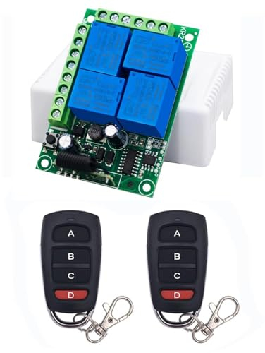 QIACHIP Funkfernbedienung AC 220V 230V 240V 10A 4 Kanäle 433Mhz RF Relais Empfänger mit 2 Sendern für Motor Garagentor Licht Elektrische Vorhang DIY Drahtlose Fernbedienung