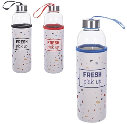 Borraccia in Vetro con Custodia da 750 ml, Trasparente con Tappo a Vite,Protettivo,Ideale per Lavoro, Scuola, Fitnes,Colore Secondo disponibilità