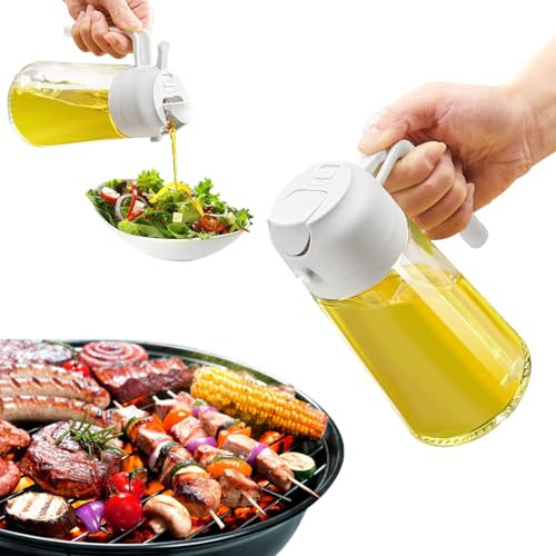 470ml Öl Sprühflasche für Speiseöl, ölsprüher 2 in 1, Ölflasche ausgießer und Sprüher,Olivenöl spray,Essig Sprayer Spender,zum Kochen,Backen,Grillen und Salat,Ölflasche Perfekt zum Kochen (Weiß)