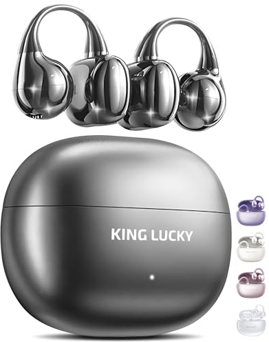 King Lucky Open-Ear-Kopfhörer Kabellos Bluetooth 6.0–Clip-On-Ohrhörer mit Mikrofon,50h Spielzeit,ENC,IPX5 Wasserfes –Komfortabel für kleine Ohren&Brillenträger,Ideal für Sport (Schwarz, Standard)