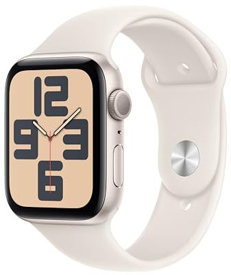 Apple Watch SE (2ᵉ génération) 44 mm GPS Montre connectée avec Boîtier en Aluminium lumière stellaire et Bracelet Sport lumière stellaire (S/M). Suivi activité et Sommeil, détection Accidents