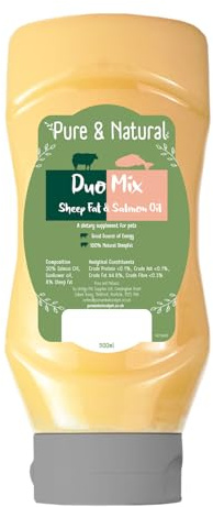 Pure & Natural Duo Sheep/Salmon Oil for Dogs & Cats, 500ml - Omega 3 Fish Oil for Dogs with Liquid Sheep Fat for Joint Health, Dog Food Topper, Weight Gainer & Coat Supplement for Dogs
