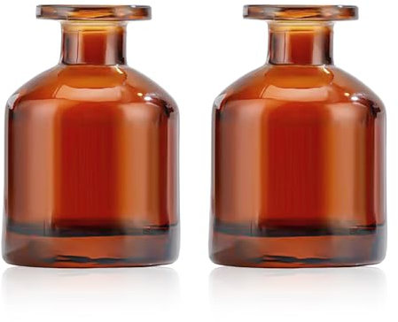 DEARBAG 2 Botellas de Vidrio Difusor, 150ml Frasco difusor de Vidrio Negro Frasco Redondo de Aceite Esencial, Difusores de Aceites Esenciales con Fragancia para el Hogar Baño (Marrón)