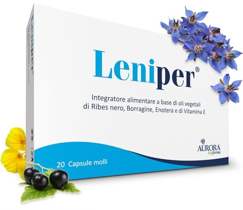 Aurora Biofarma Leniper - Integratore Naturale per Stress Ossidativo, Prurito e Geloni - Con Vitamina E, Olio di Borragine, Ribes Nero e Enotera - 20 Capsule Molli