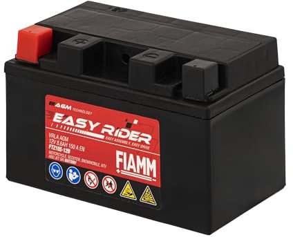 Fiamm Batteria per Moto e Scooter FTZ10S-12B 8.6AH 150A, Batteria Easy Rider AGM Technology, Massima Potenza di Avvio,Senza Manutenzione, Già Carica, Pronta all'Uso, Adatta a Scooter e Moto