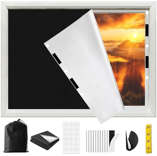 WEIWYLIE Estor Opaco sin Taladrar, 3mx1.45m Estores Enrollables Cortina Opaca, Estor Térmico Opaco para Cortinas Corte a Medida, Cortinas Opacas Estores para Dormitorio, Atico, Coche, de Viaje