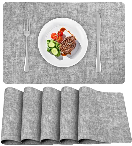 APLKER Manteles Individuales, Salvamanteles Individuales de Cuero Juego de 6 Mantel Individual Lavables Antideslizant Individuales Mesa Impermeables,40 X 30 cm (Gris Claro, Juego de 6)