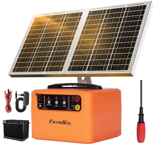 48KM Solar Weidezaungerät mit Batterie, 6000V ~ 12000 V Elektrischer Zaun mit 15W-Solarpanel, 0,3 ~ 1,5 J Elektrischer Zaun für Hirtentiere, für Bauernhof, Rasen, Garten