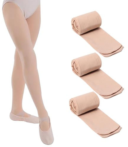 Mayoii 3 pares de medias para niña 60D opacas de ballet para niños, medias elásticas finas, medias cómodas para niñas, color carne, 150-170