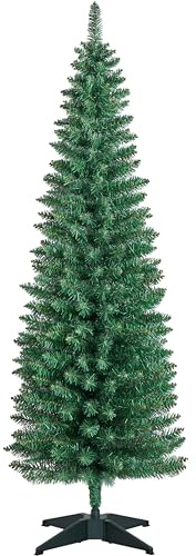 Yaheetech Árbol de Navidad Estrecho de 154 cm, Árbol de Navidad Artificial de Lápices con 294 Puntas Retardantes de Llama con Soporte Incluido para Decoración Navideña en Interiores, Verde