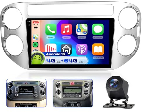 4G&64G 9 Autoradio per VW Tiguan 2010-2015 con Carplay Android Auto,Bluetooth RDS/FM Radio,Wi-Fi GPS Navi,Telecamera posteriore AHD