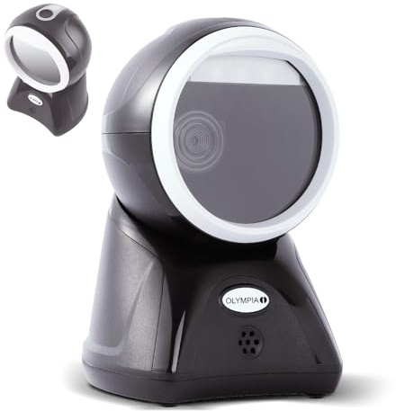 Olympia LS 7100 Rundstrålande 2D-stativskanner | Automatisk streckkodsskanner USB för handsfree-skanning | USB och RS232 | Exakt streckkodsläsare för POS, detaljhandel och lager | streckkodsläsare