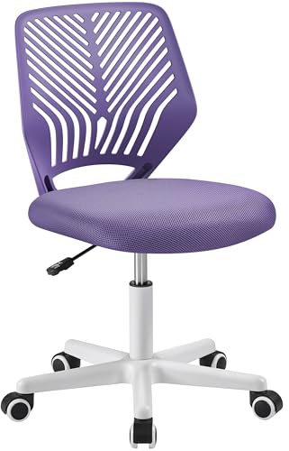 Yaheetech Sedia Ufficio Scrivania Senza Braccioli Girevole a Rotelle Ergonomica Portata 136 kg in Rete Traspirante Altezza Regolabile Viola Chiaro