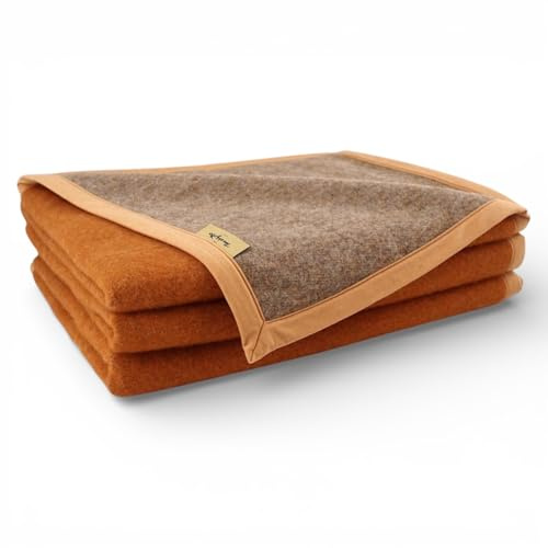 LANEROSSI Coperta Matrimoniale Marzotto Art. Marta CAROLA doubleface - misura cm 210x250 in 100% pura lana vergine peso 380gr INVERNALE (Arancio)