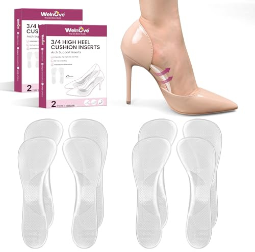 Welnove 3/4 - Cojín suave para mujer, 4 pares, soporte para arco, pies planos, fascitis plantar, adhesivo sin residuos, se adapta a la mayoría de los zapatos (EU 35,5-36,5)