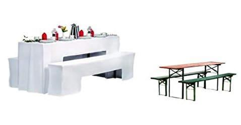 Gastro Uzal Hussen Biertische, Hussen-Set für Festzeltgarnitur, 100% Polyester, 220 x 50 cm, weiß, Biertischhussen Bierbankhussen