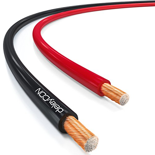 deleyCON 50m Cable pour Haut-Parleur 2x 1,5mm² CCA Aluminium Revêtu de Cuivre Brins 2x48x0,20mm Marque de Polarité - Rouge/Noir