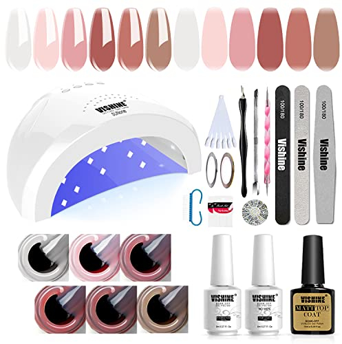 Vishine SUNOne 48 W LED UV Lampe Komplettset Nagellack Semi-Permanent Nageltrockner 6 Farben Gel Top Base Coat, Matte Top Coat, Maniküre-Set Zubehör Nail Art Set C063