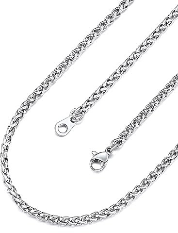 FaithHeart Edelstahl Weizenkette für Damen und Herren, 3MM Breit 45cm Lang Weizenkette Halskette mit Geschenkebox für Freunden Ehemann Papa