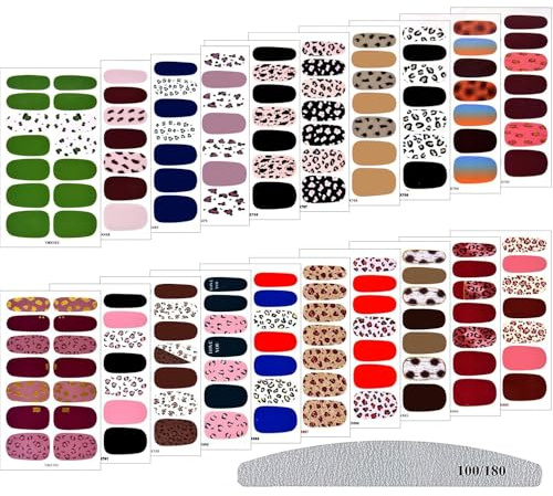 20 Sheets Nail Full Cover Stickers, Kalolary Leopard Wrap Nail Polish Strips Colorful Full Cover Stickers Self-Adhesive Nail Decals Strips Manicure with File for Women Girls Kids DIY