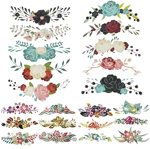 Woohome Flower Iron On Patches Flower Heat Transfer Patches, 22 PCS Iron on Sticker Heat Transfer Vinyl Patch Appliques for T-Shirt Jeans Backpacks Dress DIY Art Decoration