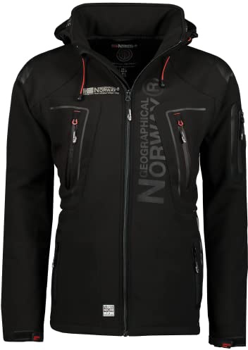Geographical Norway Techno Men - Giacca Cappuccio Softshell Impermeabile Uomo - Giacca Vento Tattica Da Esterno - Escursionismo Sci Autunno Inverno Primavera (Nero S)