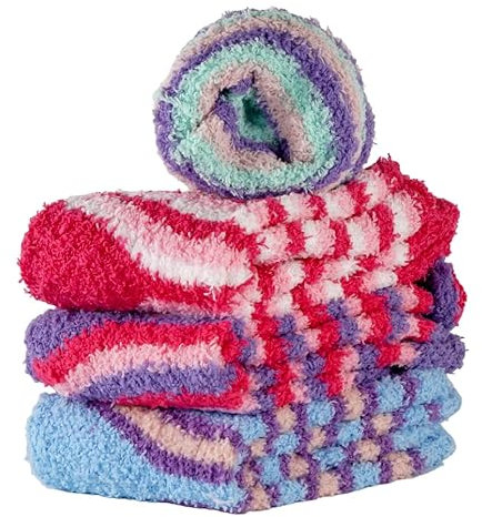 T&R Industrees Kinder Kuschelsocken - Haussocken - Plüschsocken - Bettsocken für Mädchen | dicke warme flauschige | 4 Paar | 31-34