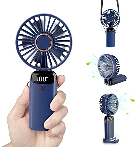 SUTOUG Mini ventilateur portatif USB de bureau petit ventilateur de table avec 5 vitesses et batterie USB 3000mAh, ventilateur électrique pliable pour voyage, bureau, maison (bleu)