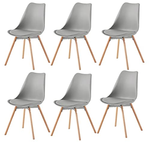 buybyroom Juego de 6 sillas de Comedor, tapizadas, para Cocina, con Respaldo, para Sala de Estar y Sala de conferencias, de Madera Maciza, Gris