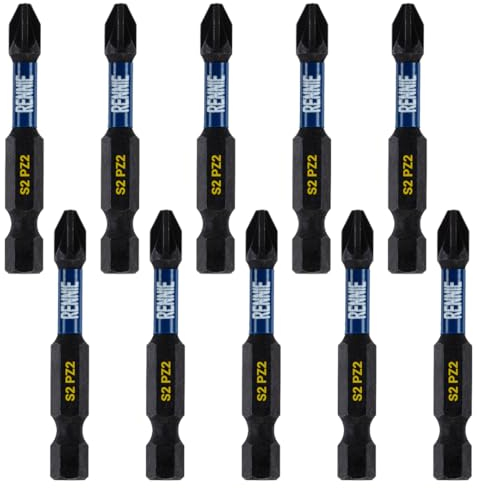 10 x Rennie Tools 50mm Long PZ2 Impact Screwdriver Driver Bits Set. Heavy Duty PoziDriv POZI No.2 Magnetic Screwdriver Bit Set. PZ2 Impact Driver Bits Pozidrive Screw Accessories. Black Oxide Coated