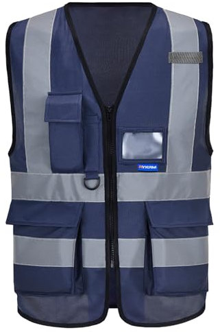 AYKRM Marine WarnschutzWeste Warnweste mit Reflektorstreifen mit Reißverschluss und Taschen Arbeitsweste
