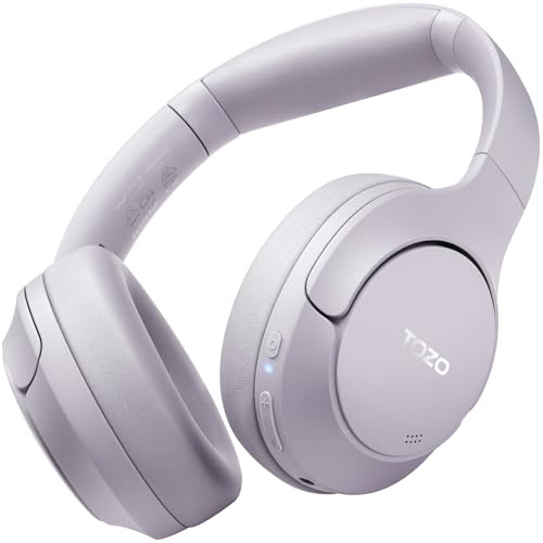 TOZO HT2 Cascos Inalámbricos Bluetooth 5.3 con ANC Híbrida Hi-Res Audio y ORIGX Acústico 40mm Controlador EQ Ajuste 60H Reproducción 3.5mm AUX Audio Cable y USB Tipo C Morado
