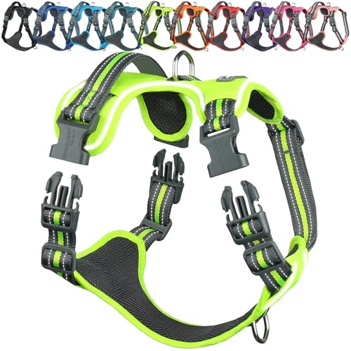 VIVAGLORY Easewalk Hundegeschirr, Anti Zug Hundegeschirr für Training & Spazieren, Anti Zieh Geschirr Welpengeschirr Mit Griff, Ausbruchsicher & Non-Stop für Welpe Hunde, S, Leuchtendgelb - Patterned