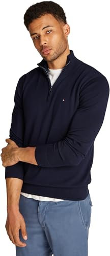 Tommy Hilfiger Herren Pullover mit Reißverschluss Mock Neck Halbzip, Blau (Desert Sky), XXL