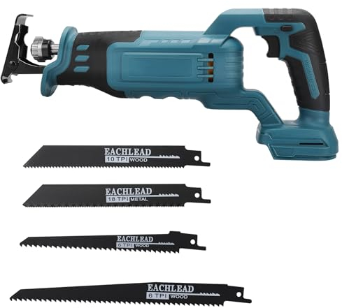Sierra Sable sin cable compatible con Makita 18V batería, Sierra de sable eléctrica con 4 hojas de sierra, para cortar metal, madera, tubos de PVC, poda de árboles (Motor de cepillo)