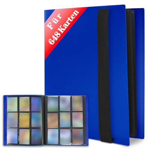 JUSONEY Samlarkortalbum – 648 fickor samlaralbum 36 sidor per 9 fickor med vattentät blå boklock perfekt för att samla kort för MTG Magic, för Match Atta (blå)