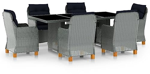 QZZCED Ensemble de meubles de terrasse, de balcon, de jardin, 7 pièces, avec coussins en polyrotin, gris clair, pour jardins, terrasses, balcons