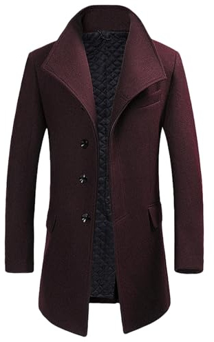 Allthemen vinterrock rock herr lång slim fit herrock vinter svart business rock herr ull ullrock, #1501 vinröd, M