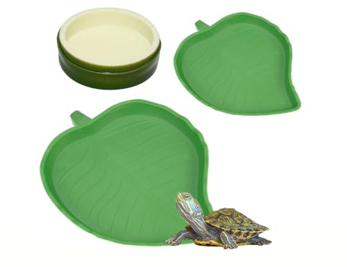 Bamyli Abreuvoir, Tortue Terrestre, 3 Pièces Bols En Forme De Feuille Et Mangue, Bac À Eau Plastique, Gamelle Pour Reptiles, Lézards, Escargots, Geckos, 3 Tailles, Accessoire De Terrarium Facile À Net