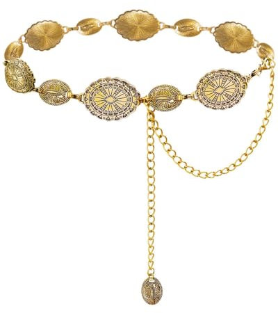 AORHOFJ Damen Kettengürtel taillenkette Türkis Taillengürtel verstellbarer Metall Western Cowgirl Gürtel für Kleid,Gold 110cm,kettengürtel,goldener gürtel,taillenkette,hüftkette