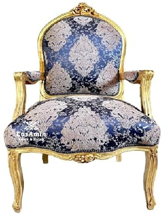 Sillón estilo francés antiguo en azul marino flor real barroca estilo rococo en acabado dorado, tejido de lujo de damasco o decoración del hogar o para el salón de hoteles